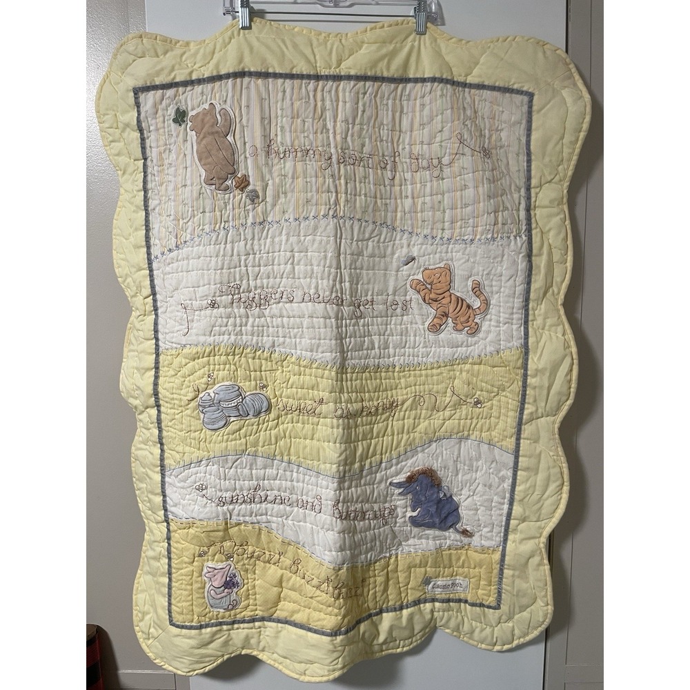 Disney WINNIE THE POOH CLASSIC Yellow Crib Bedding Quilt Blanket Nursery Baby